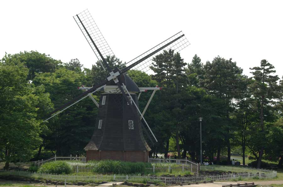 公園の中央にあるオランダ風車