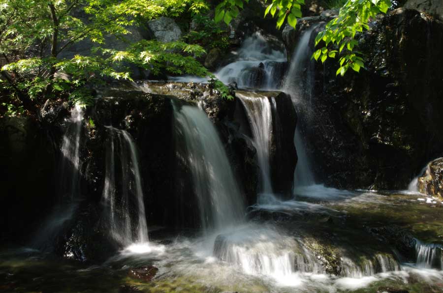 木曽川を模した上流の滝。